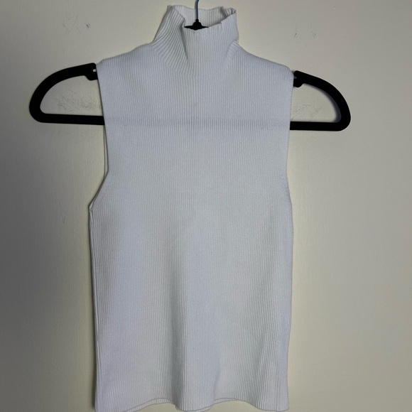 Zara Sleeveless Ribbed Knit Mock Neck Tops Black White Small Casual Fitted Chic - Picture 14 of 15